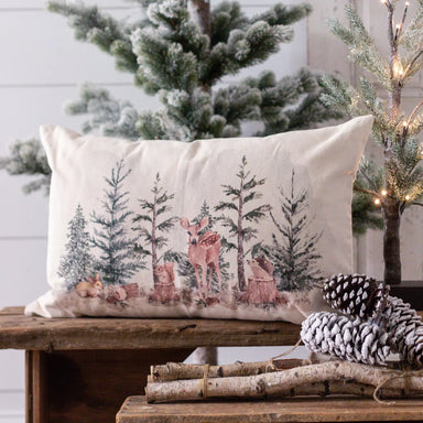 Lumbar Pillow With Winter Animals in Forest - Michigan Southern Charm