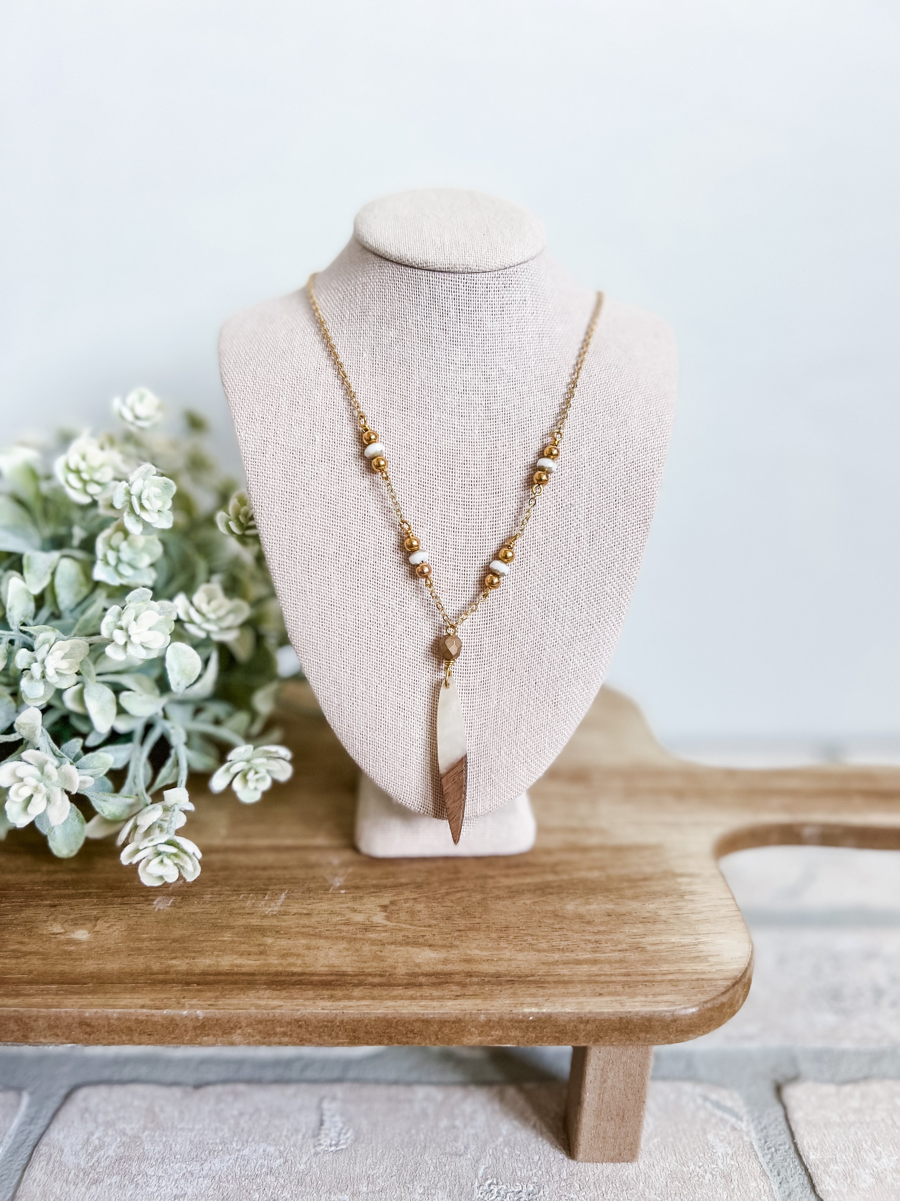 Sweet Cream Wood Charm Necklace - Michigan Southern Charm