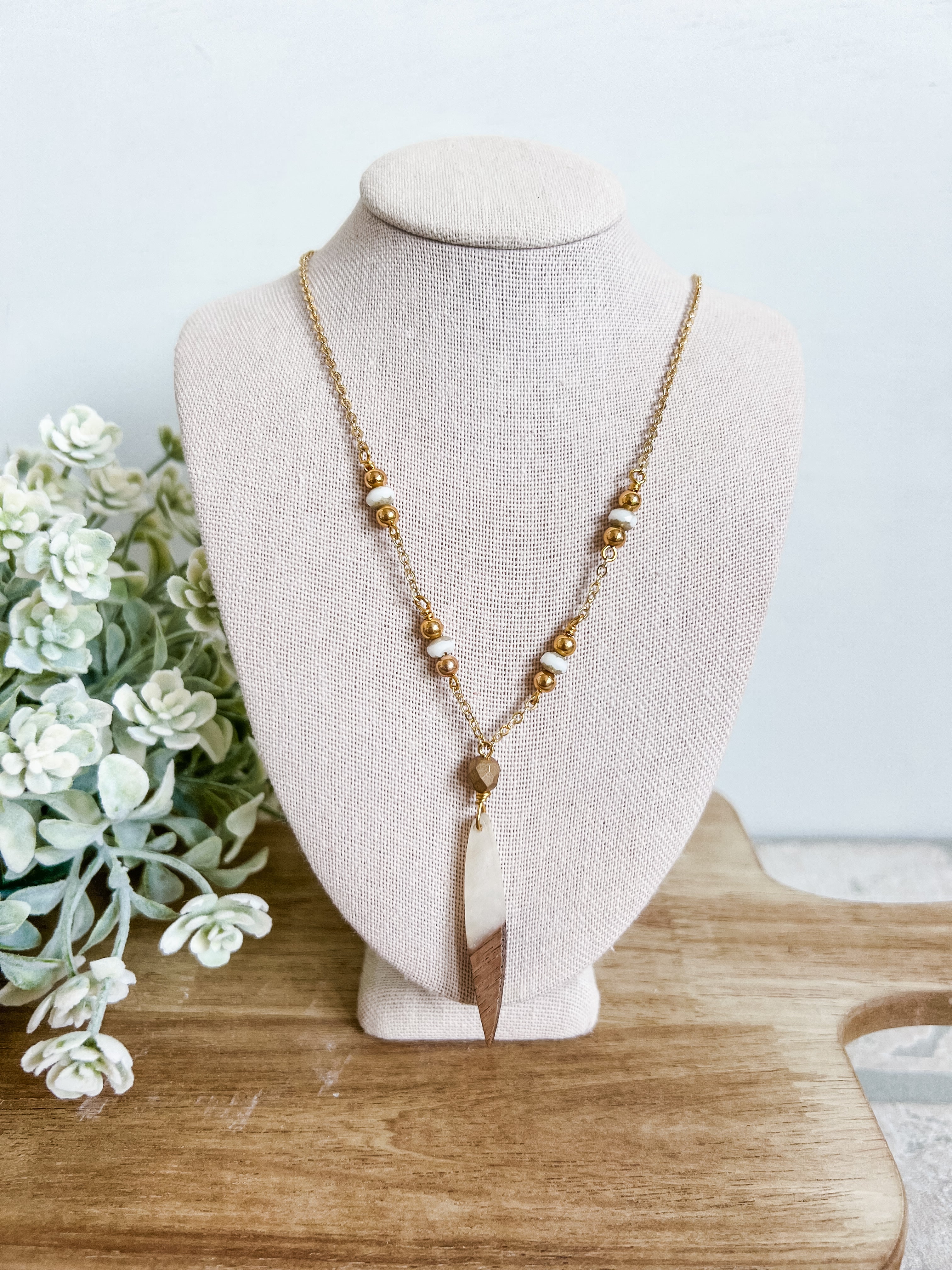 Sweet Cream Wood Charm Necklace