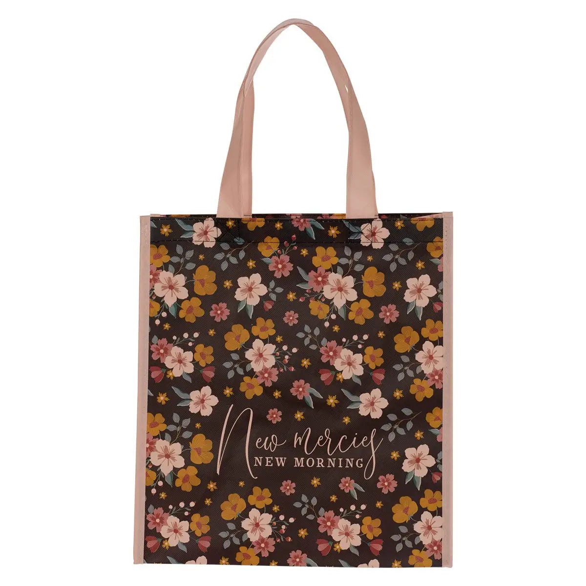 Tote Pink/Brown Floral Printed New Mercies New Morning - Michigan Southern Charm