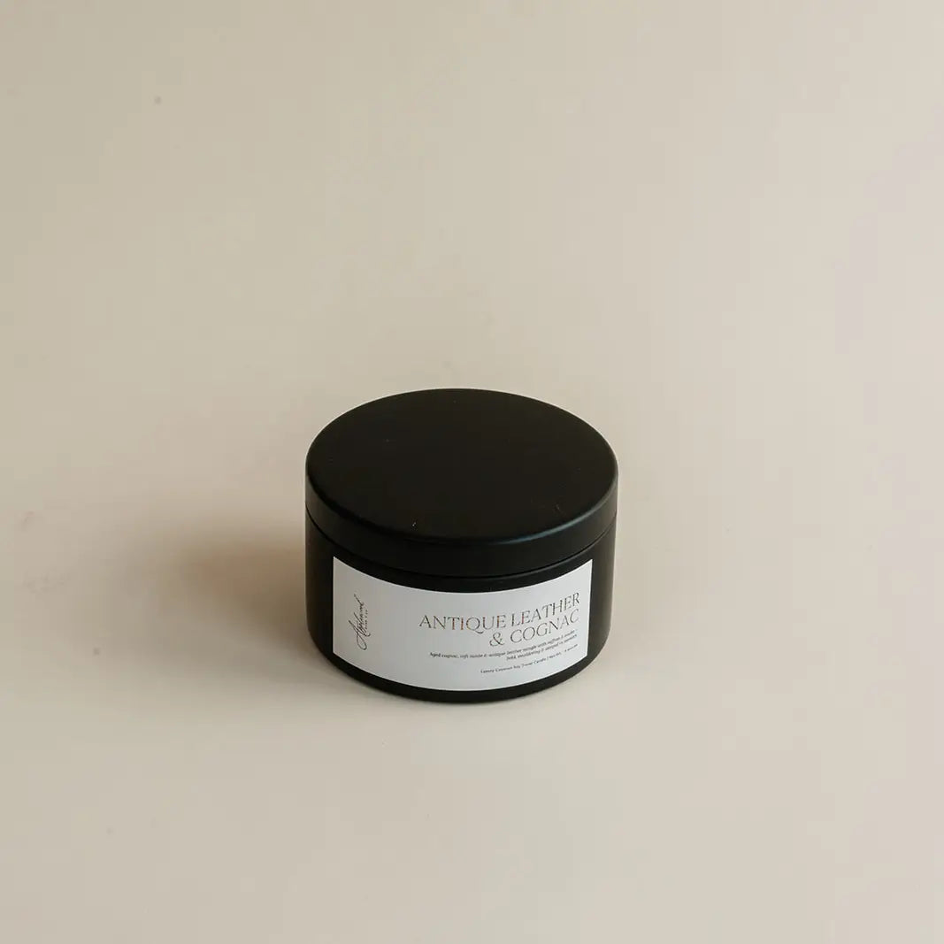 Antique Leather & Cognac Travel Candle - Michigan Southern Charm