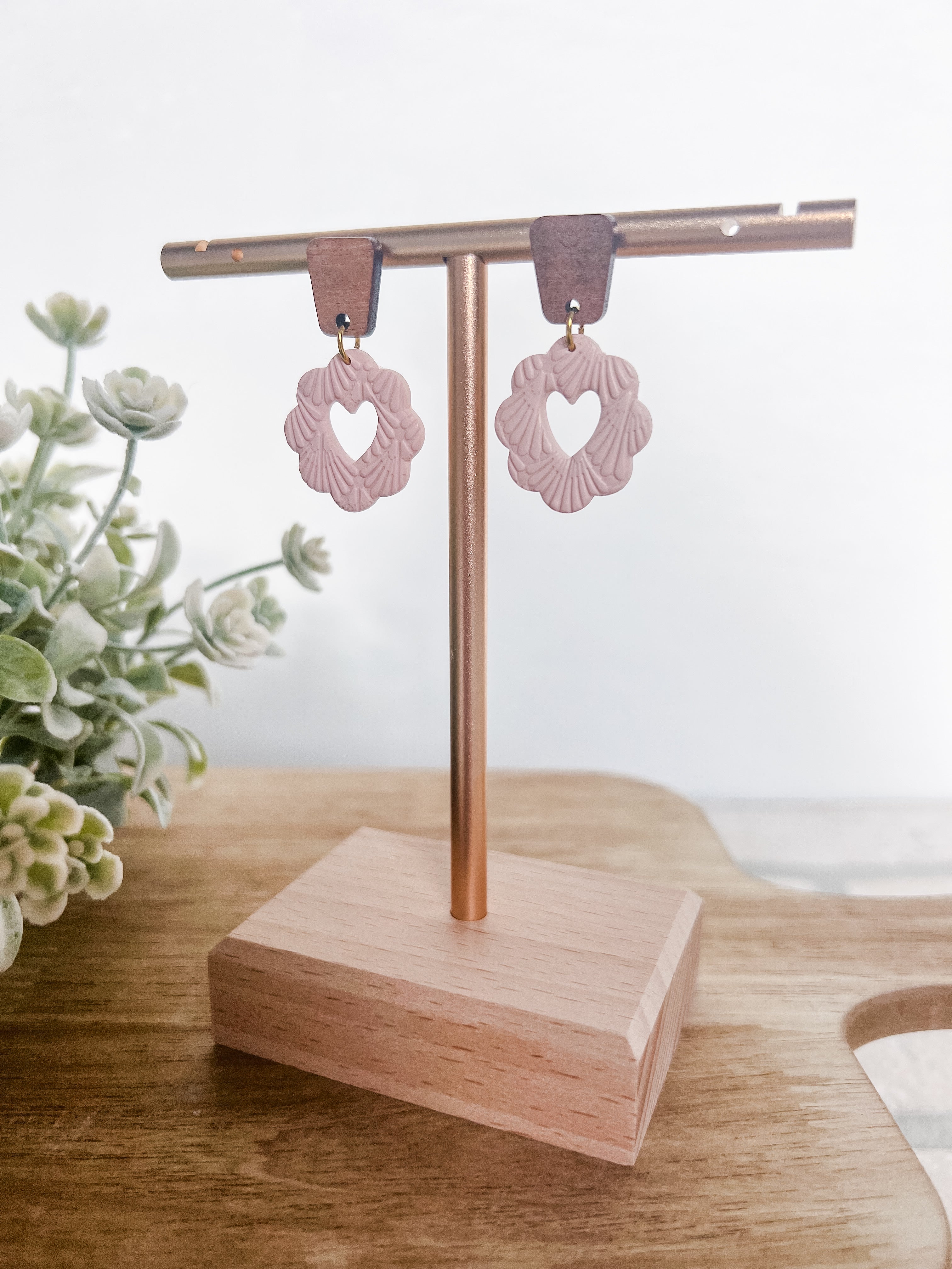 Scallop Embossed Heart Earrings - Michigan Southern Charm