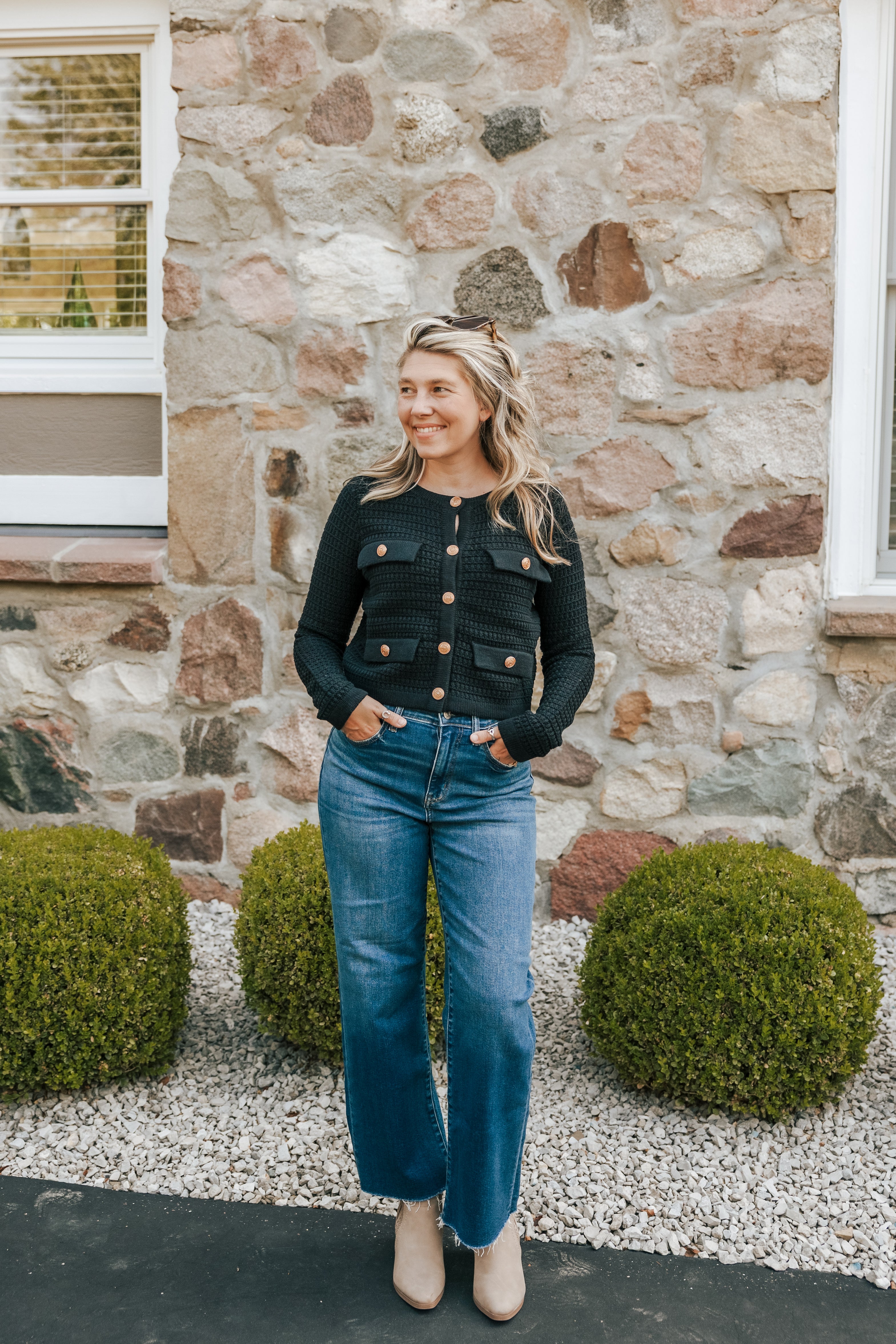 Sweater Cardigan With Gold Buttons - Michigan Southern Charm