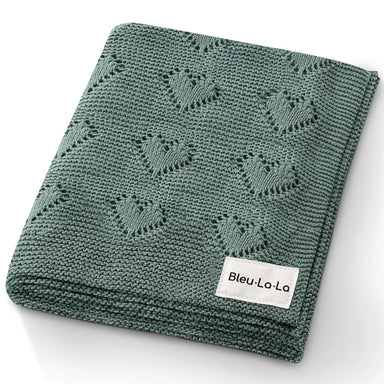100% Luxury Cotton Receiving Swaddle Baby Blanket Green Hearts - Michigan Southern Charm