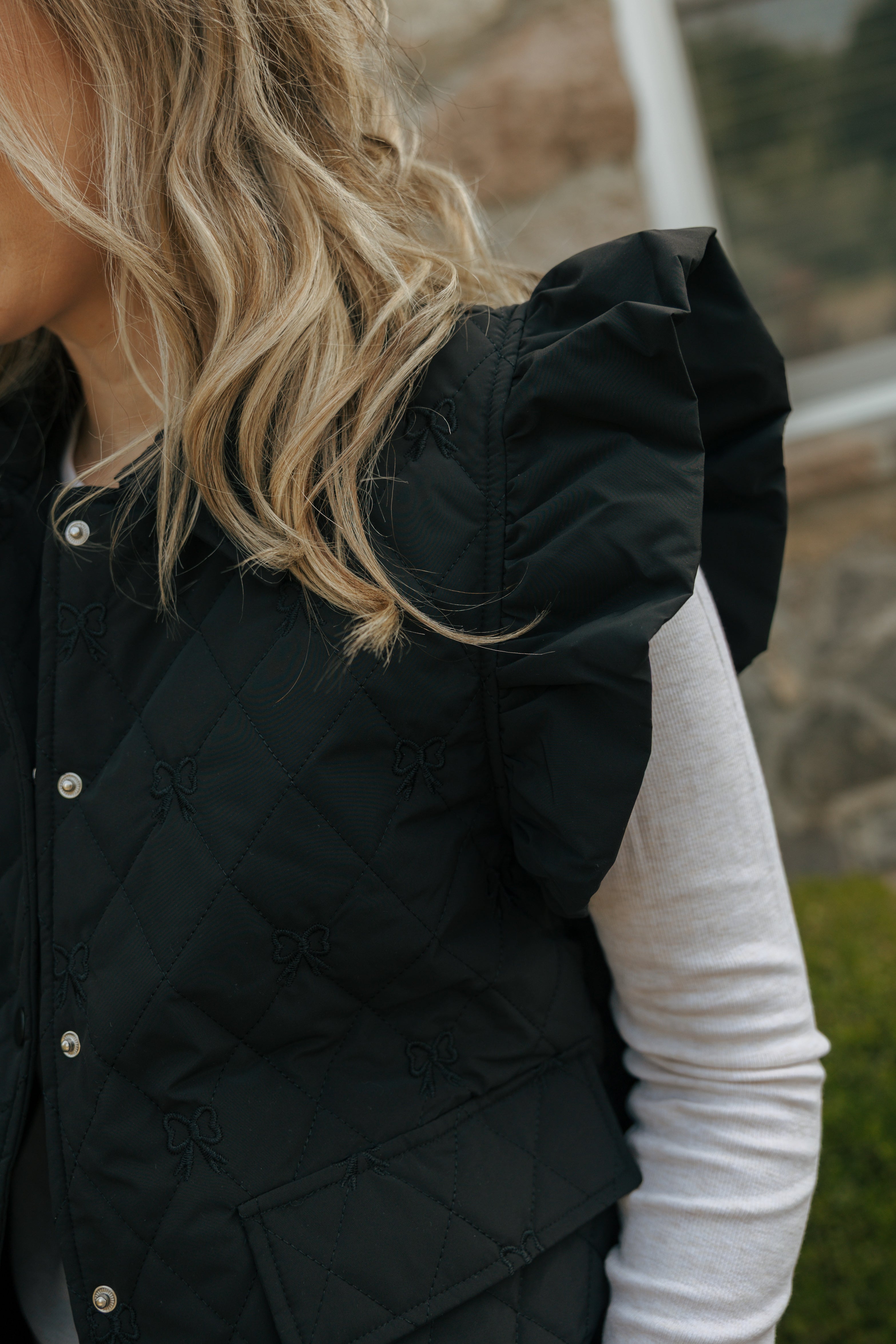 Tiny Bow Embroidered Quilted Vest - Michigan Southern Charm