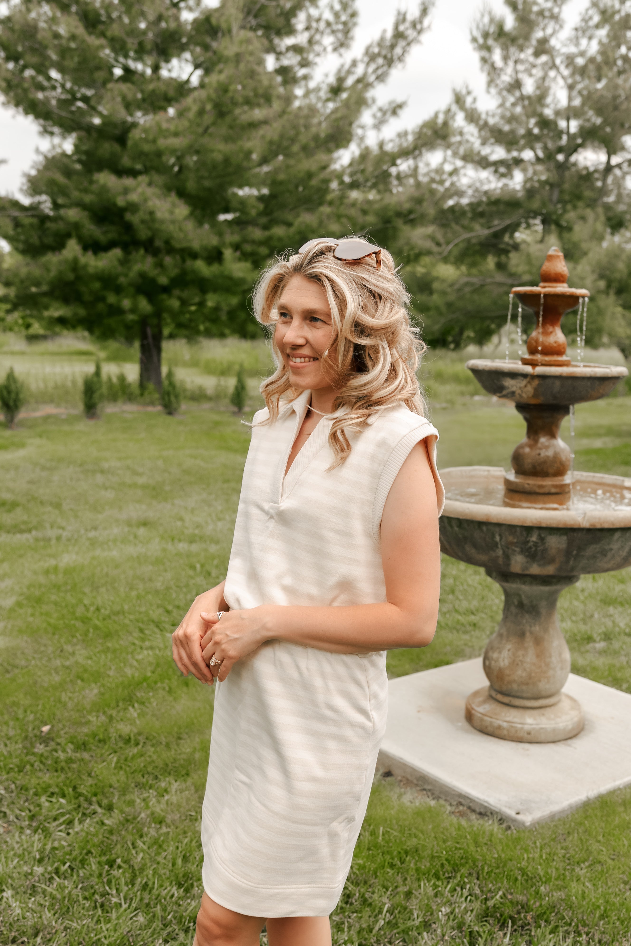 Cotton Striped Collar V-Neck Sleeveless Mini Dress - Michigan Southern Charm