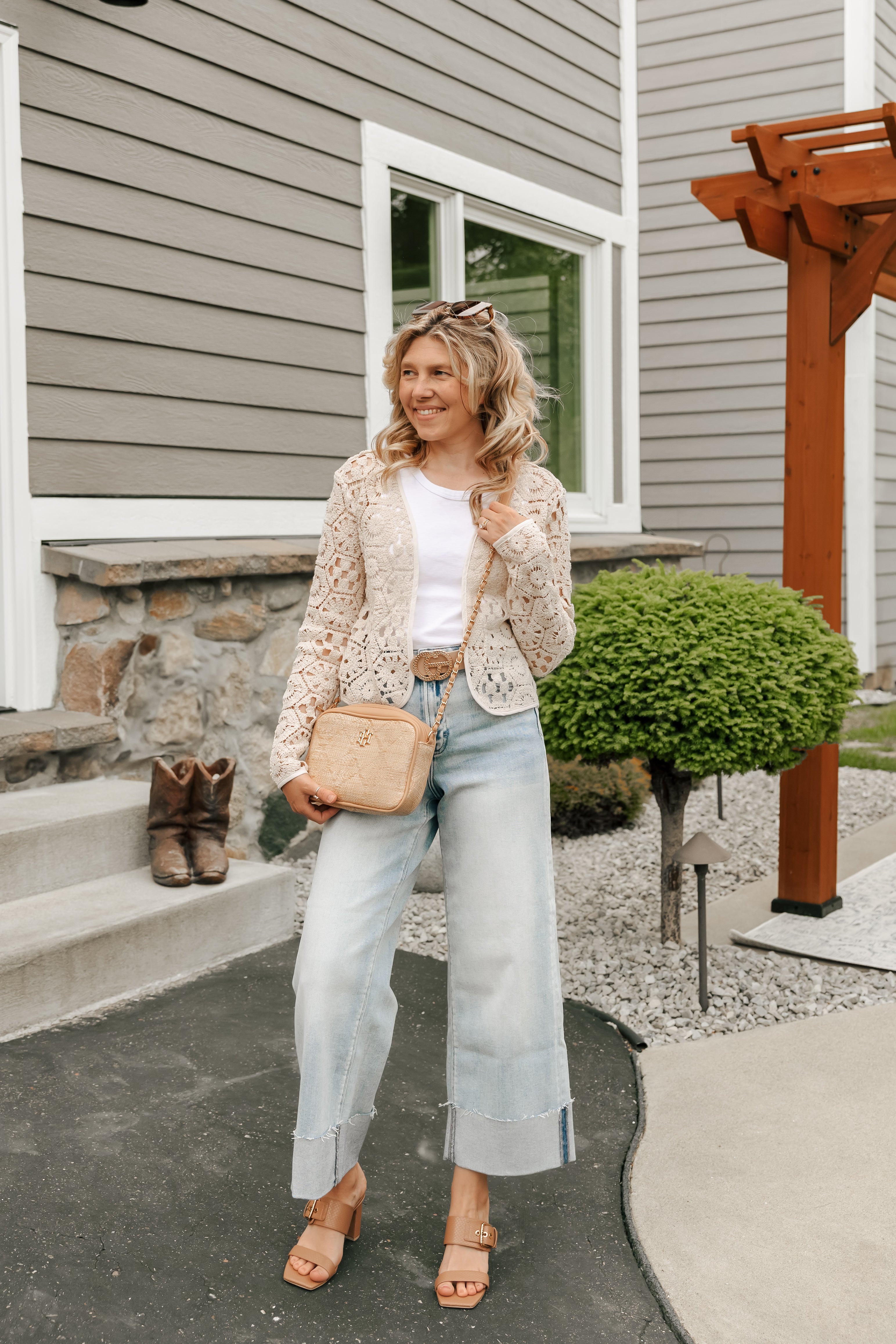 Kayla Natural Lattice Tan Crossbody