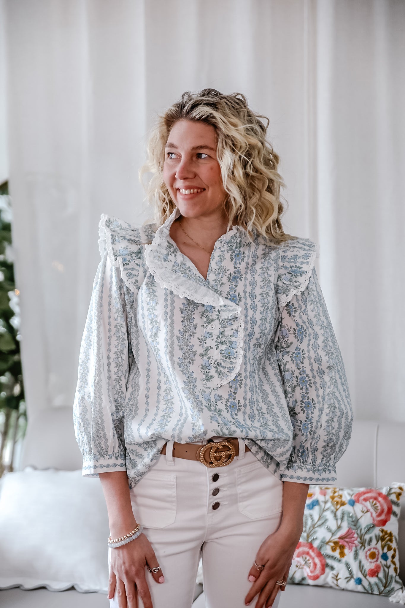 Spring Garden Blue Flutter Sleeve Blouse - Michigan Southern Charm