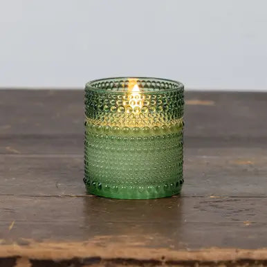 3.25" Pine Green Dotted Glass 3D Flame Candle