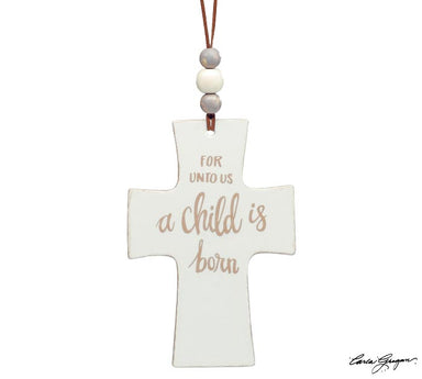 BABY JESUS ON CROSS SHAPE ORNAMENT - Michigan Southern Charm