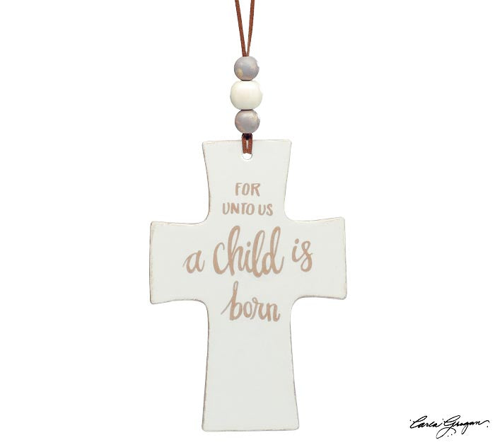 BABY JESUS ON CROSS SHAPE ORNAMENT - Michigan Southern Charm