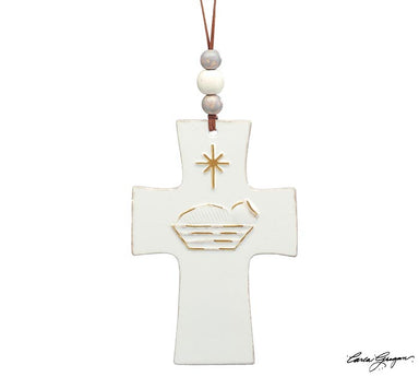 BABY JESUS ON CROSS SHAPE ORNAMENT - Michigan Southern Charm