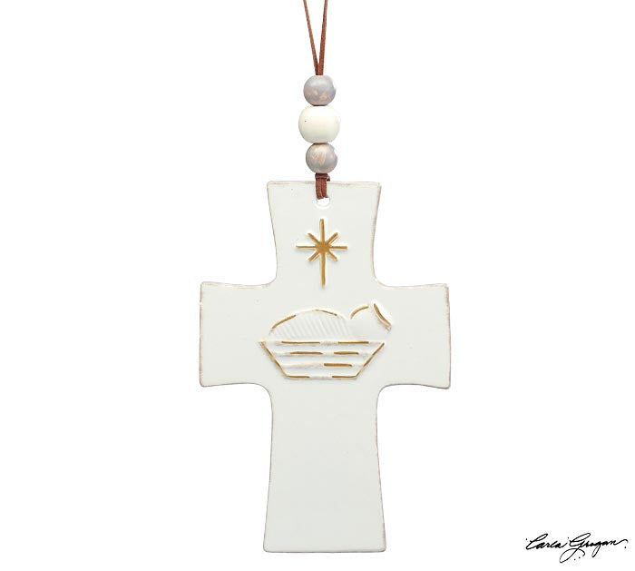 BABY JESUS ON CROSS SHAPE ORNAMENT - Michigan Southern Charm