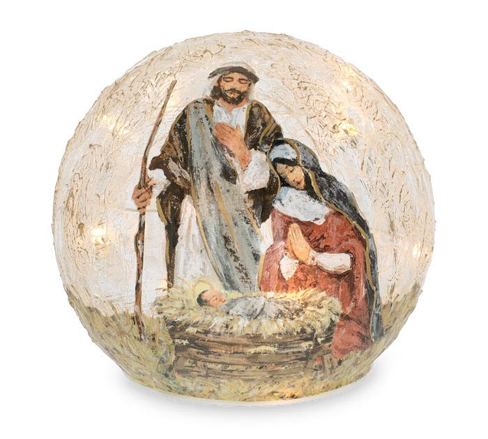 LIGHT UP GLASS GLOBE WITH HOLY FAMILY - Michigan Southern Charm
