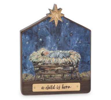 A CHILD IS BORN WOODEN CRECHE SITTER - Michigan Southern Charm