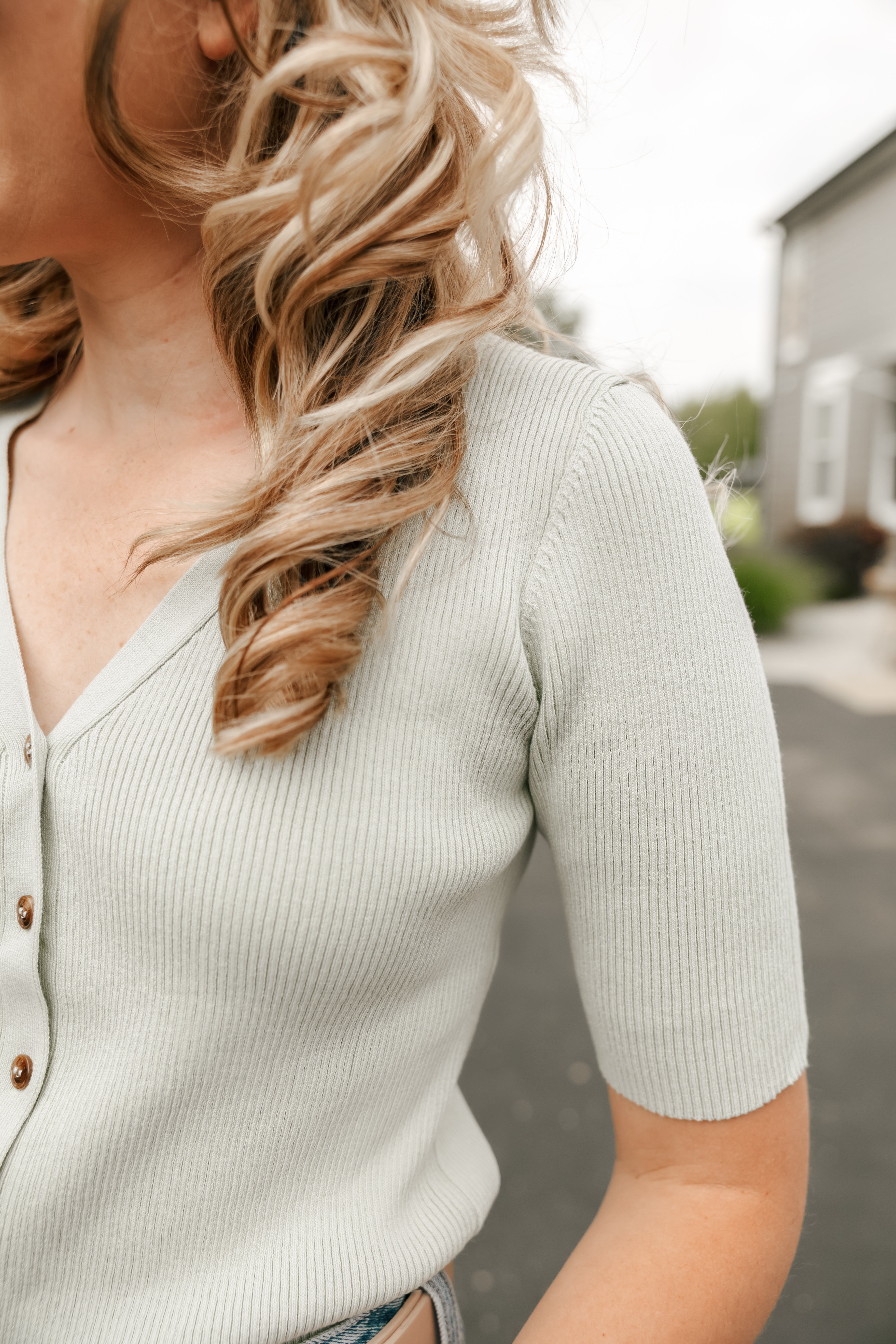 Button Down Ribbed Knit Top - Michigan Southern Charm