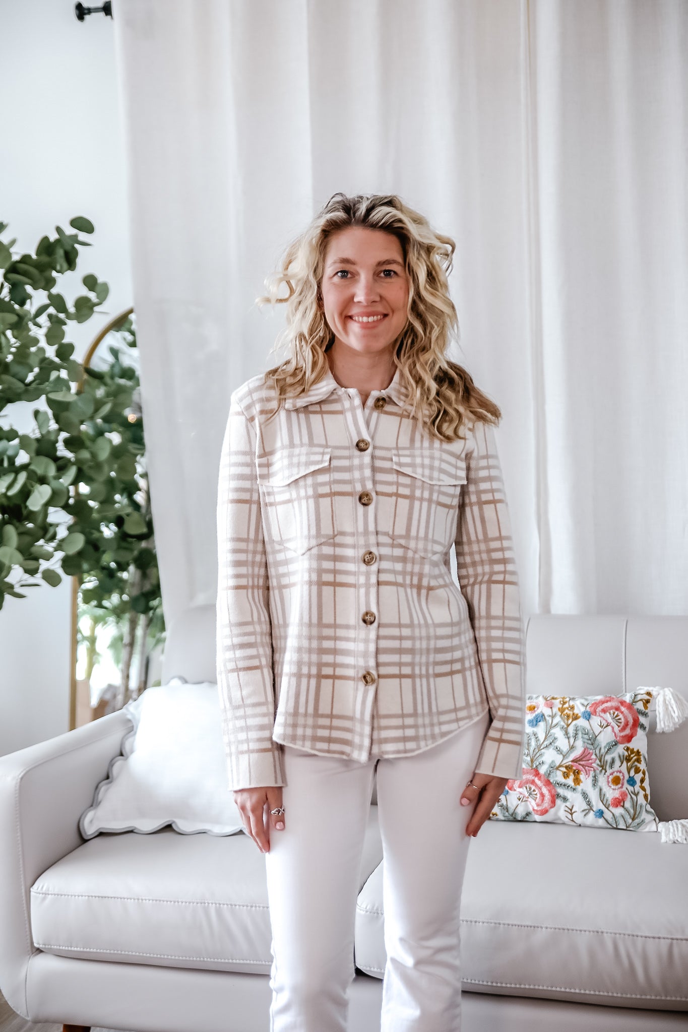 Check Pattern Sweater Jacket - Michigan Southern Charm