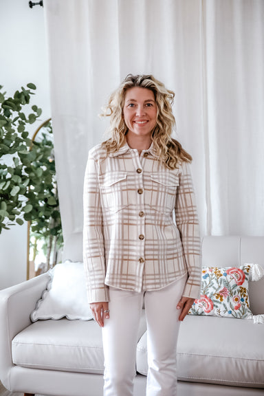 Check Pattern Sweater Jacket - Michigan Southern Charm