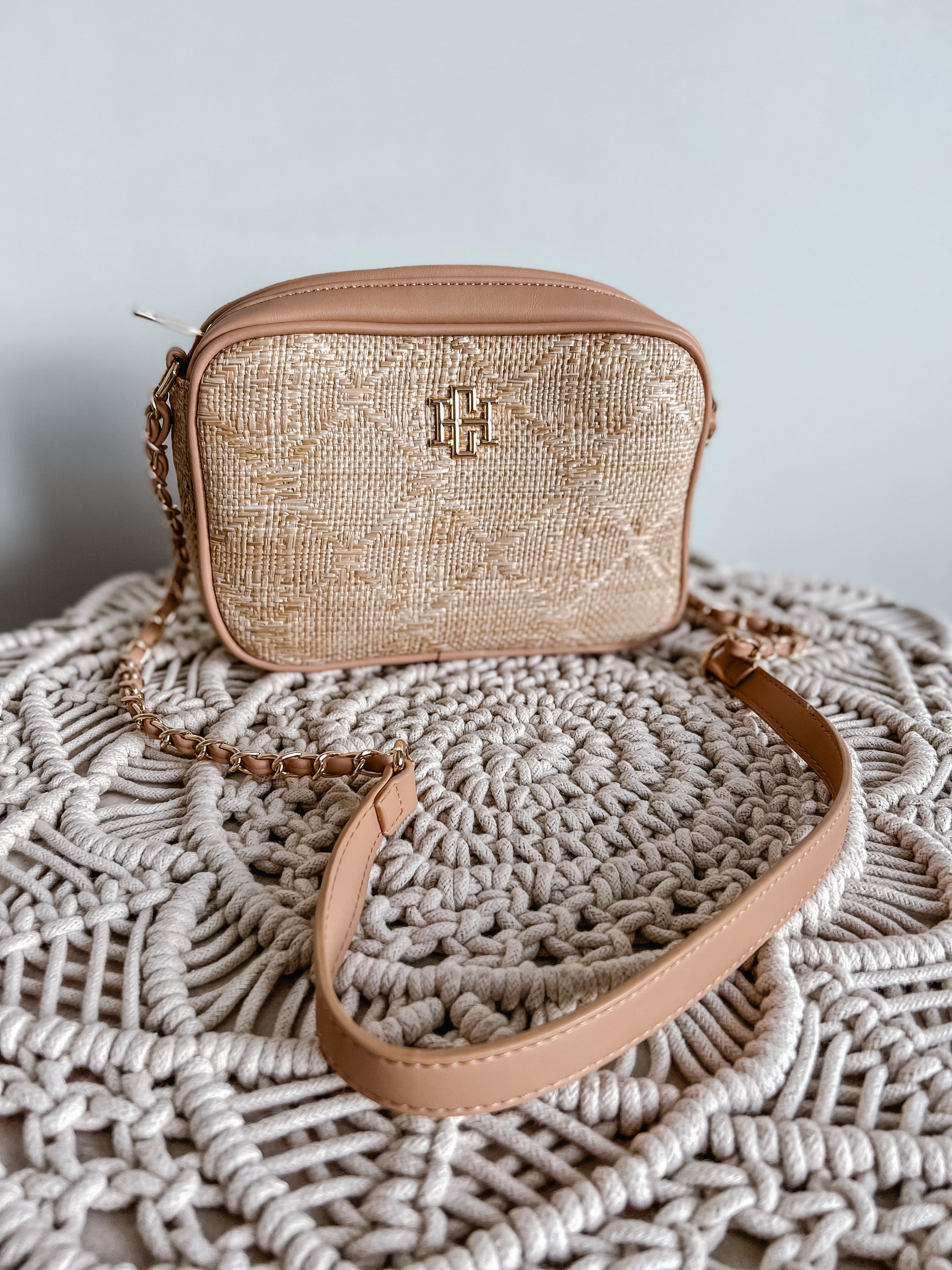 Kayla Crossbody Natural Lattice Tan - Michigan Southern Charm