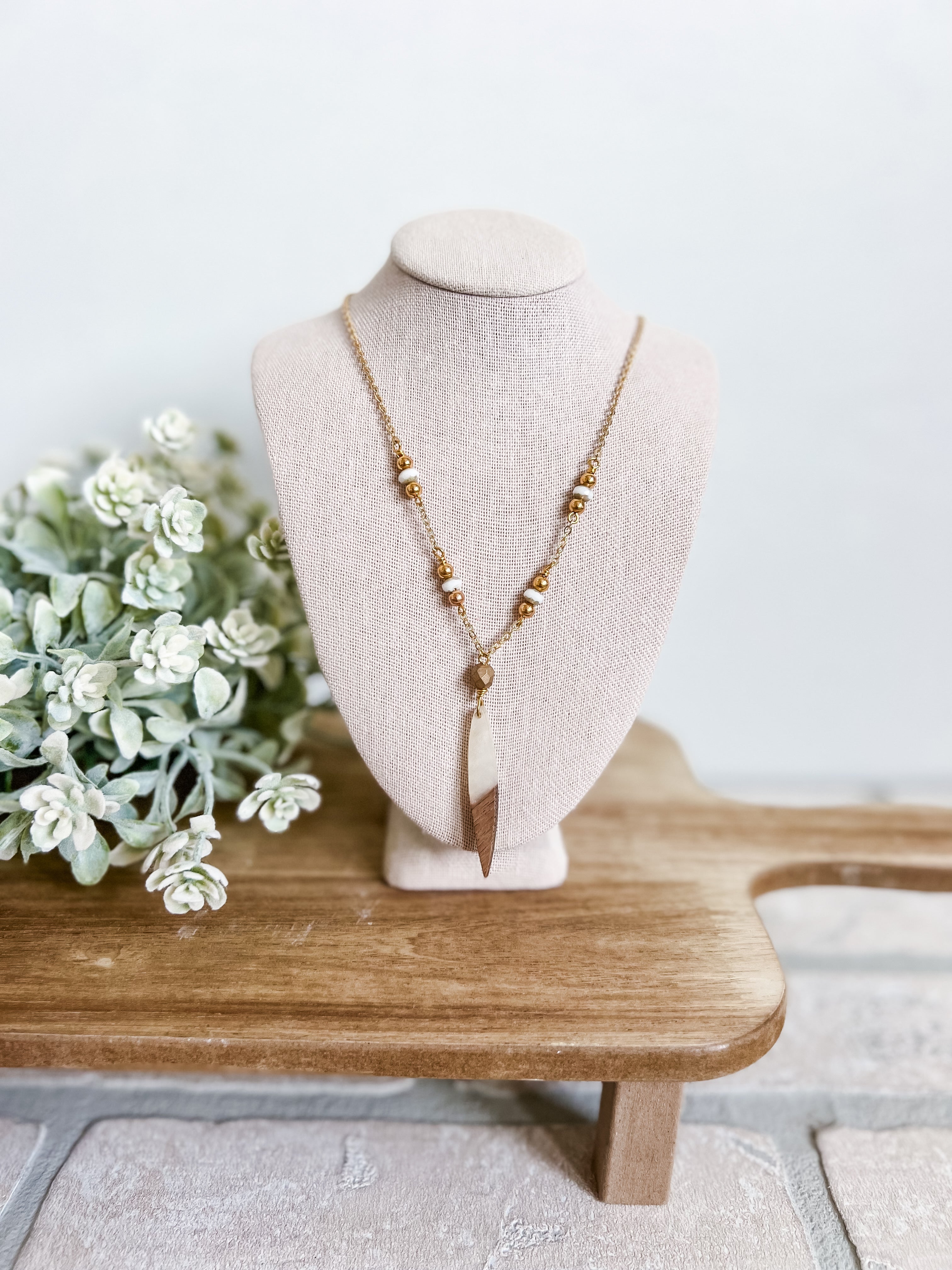 Sweet Cream Wood Charm Necklace - Michigan Southern Charm