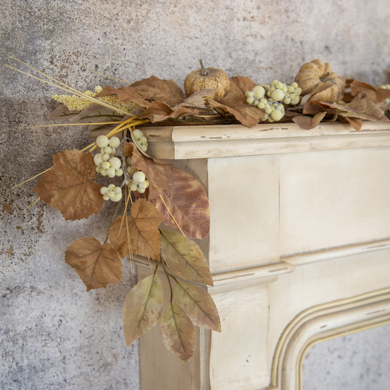 6' BEIGE MIXED LEAF & PUMPKIN GARLAND