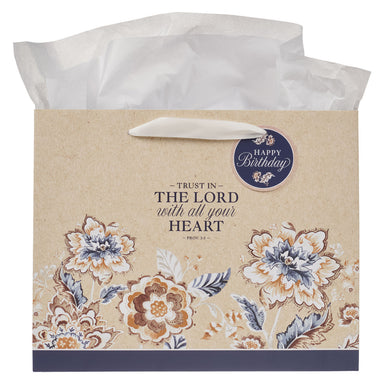 Trust in the Lord Honey-brown and Navy Large Landscape Gift Bag - Proverbs 3:5 - Michigan Southern Charm