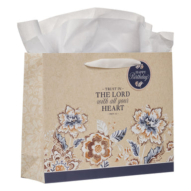 Trust in the Lord Honey-brown and Navy Large Landscape Gift Bag - Proverbs 3:5 - Michigan Southern Charm