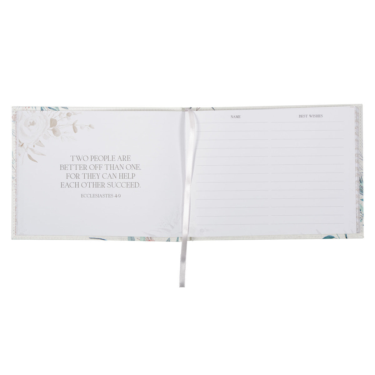 Mr. & Mrs. Peachy-pink Floral Faux Leather Medium Wedding Guest Book - 1 John 4:19 - Michigan Southern Charm