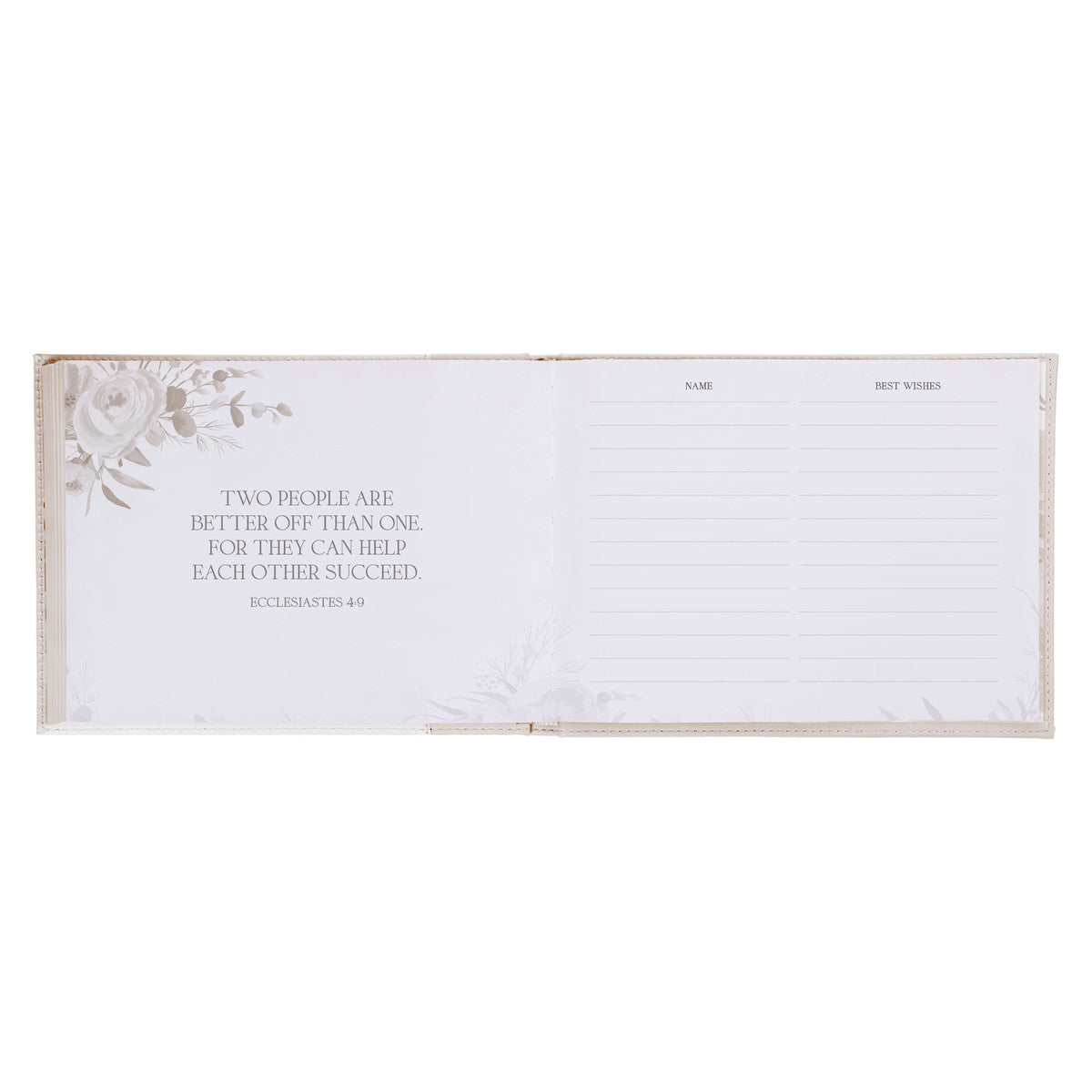 Mr. & Mrs. Peachy-pink Floral Faux Leather Medium Wedding Guest Book - 1 John 4:19 - Michigan Southern Charm