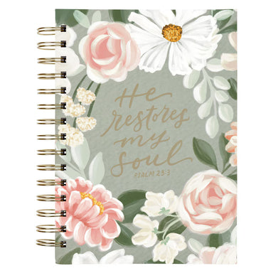 He Restores My Soul Green Garden Spiral Journal - Psalm 23:3 - Michigan Southern Charm