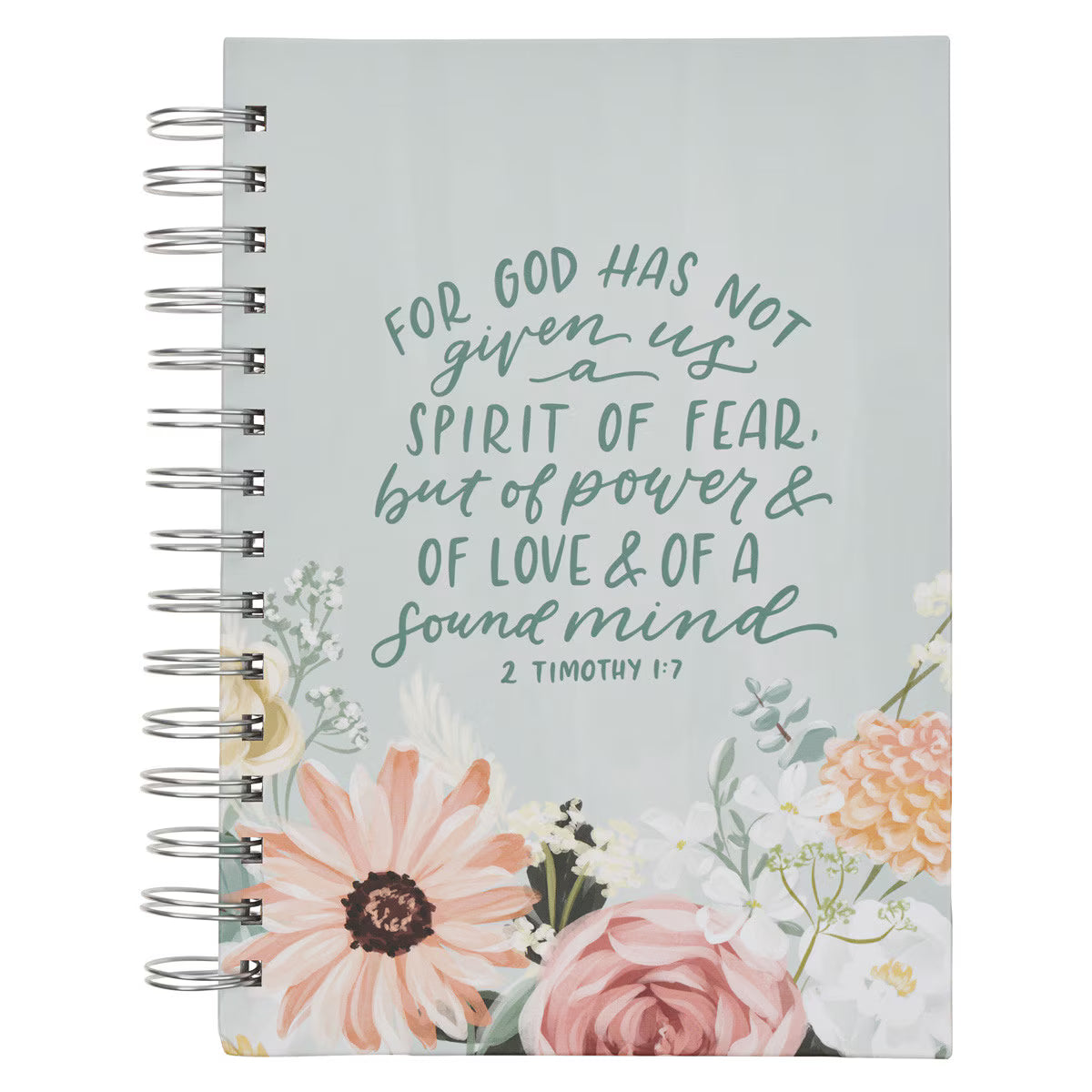 Let the Power, Love, and a Sound Mind Mint Floral Spiral Journal – 2 Timothy 1:7 - Michigan Southern Charm