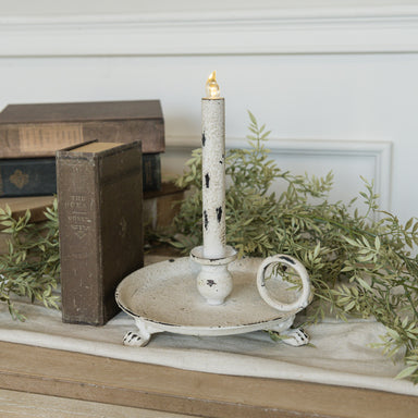 WHITE METAL DISH TAPER CANDLE HOLDER - Michigan Southern Charm