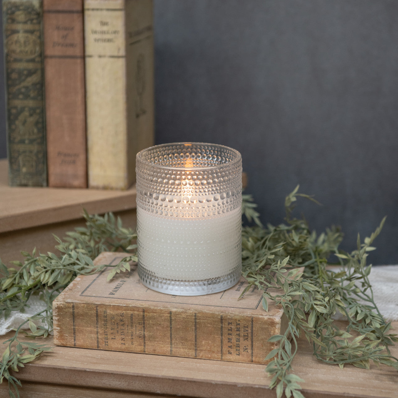 4" DOTTED GLASS 3D FLAME CANDLE - Michigan Southern Charm