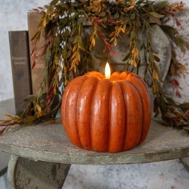 5" ORANGE 3D FLAME PUMPKIN CANDLE - Michigan Southern Charm