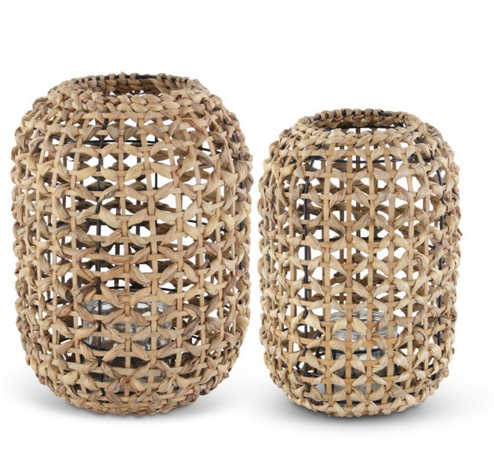 Natural Water Hyacinth Grass Lanterns w/Glass Votives - Michigan Southern Charm