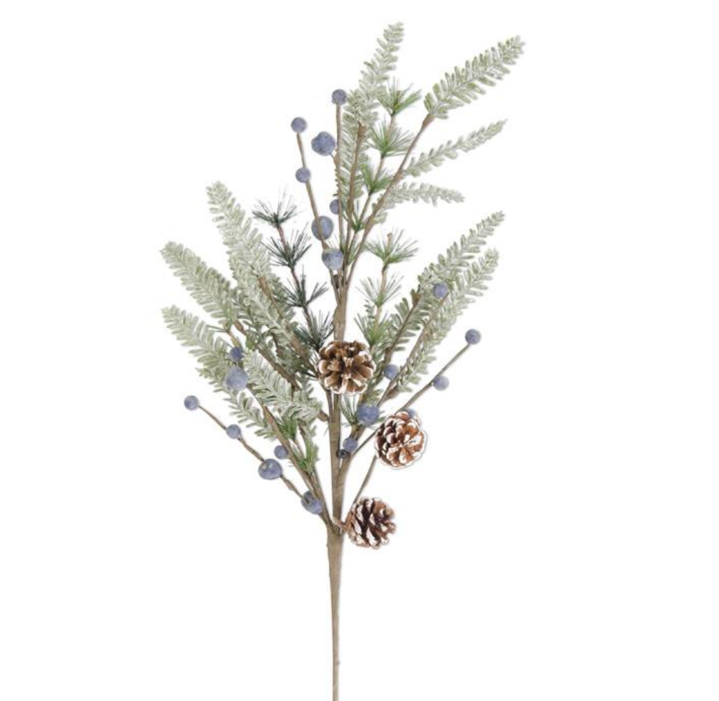 Frosted Fir Pine Spray w/Pinecones and Blueberries - Michigan Southern Charm