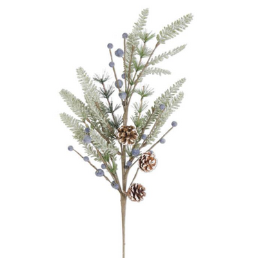 Frosted Fir Pine Spray w/Pinecones and Blueberries - Michigan Southern Charm