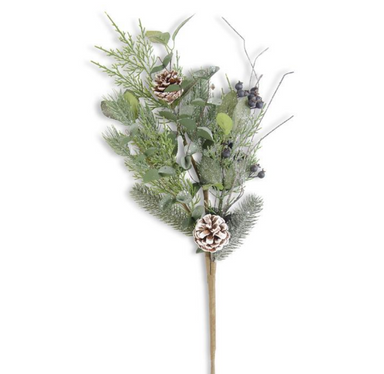 Glittered Mixed Pine Stem w/Pinecone & Blueberries - Michigan Southern Charm