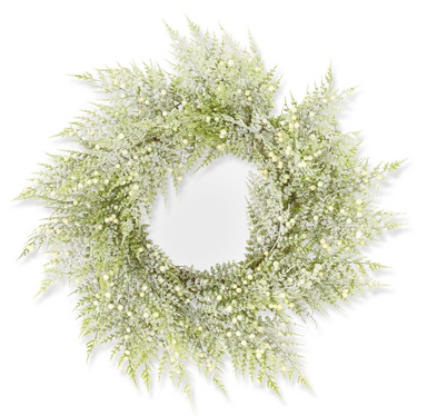 Glittered Snowy Fern Candle Ring/Wreath w/Mini White Berry - Michigan Southern Charm