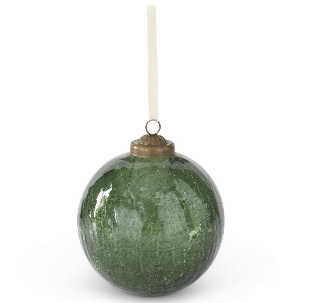 Transparent Crackled Green Crackled Glass Round Ornament - Michigan Southern Charm