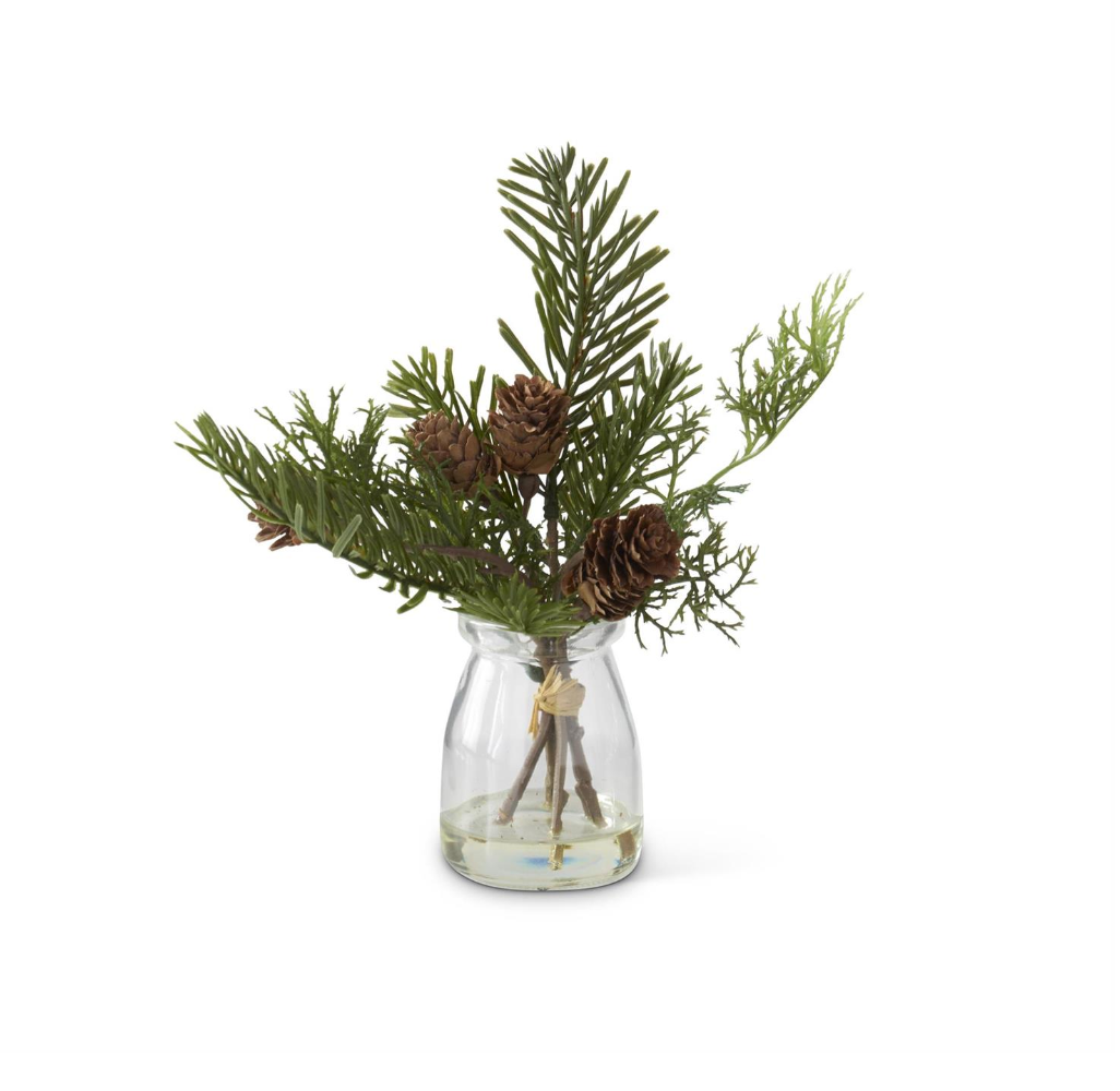 Pine Sprig w/Mini Pinecone in Glass Vase - Michigan Southern Charm