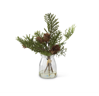 Pine Sprig w/Mini Pinecone in Glass Vase - Michigan Southern Charm
