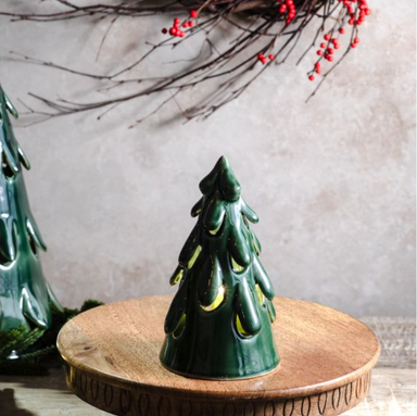 6.3" DK. GREEN STONEWARE TREE - Michigan Southern Charm