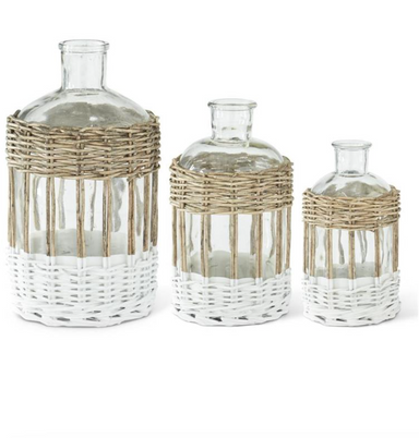 CLEAR GLASS BOTTLES IN WICKER SLEEVE - Michigan Southern Charm