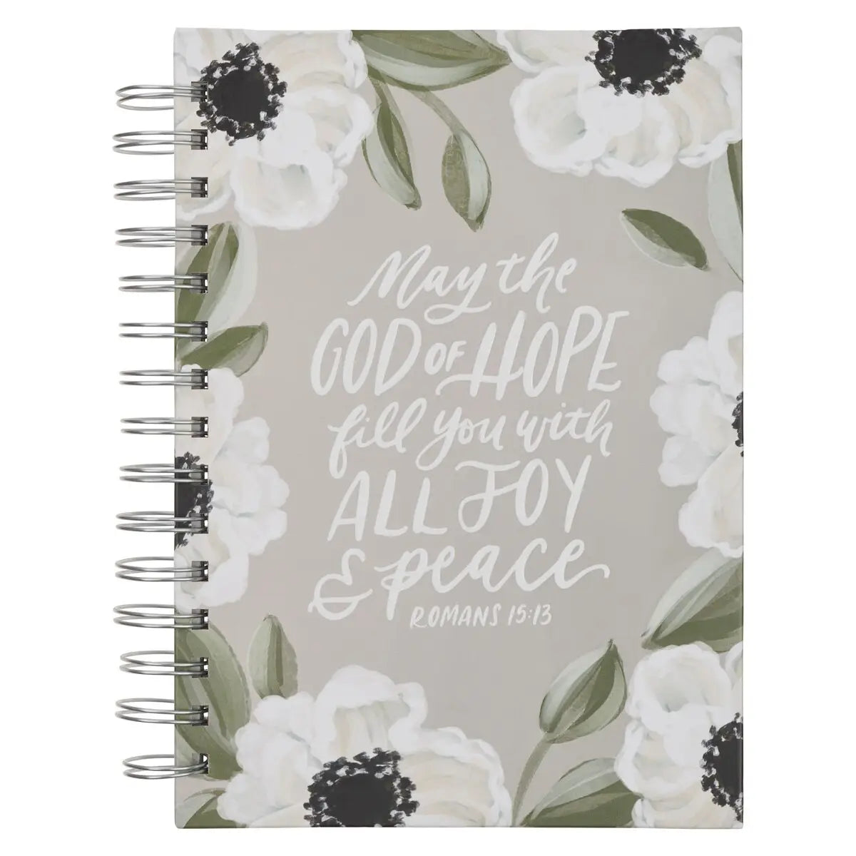 Joy and Peace Gray Floral Spiral Journal