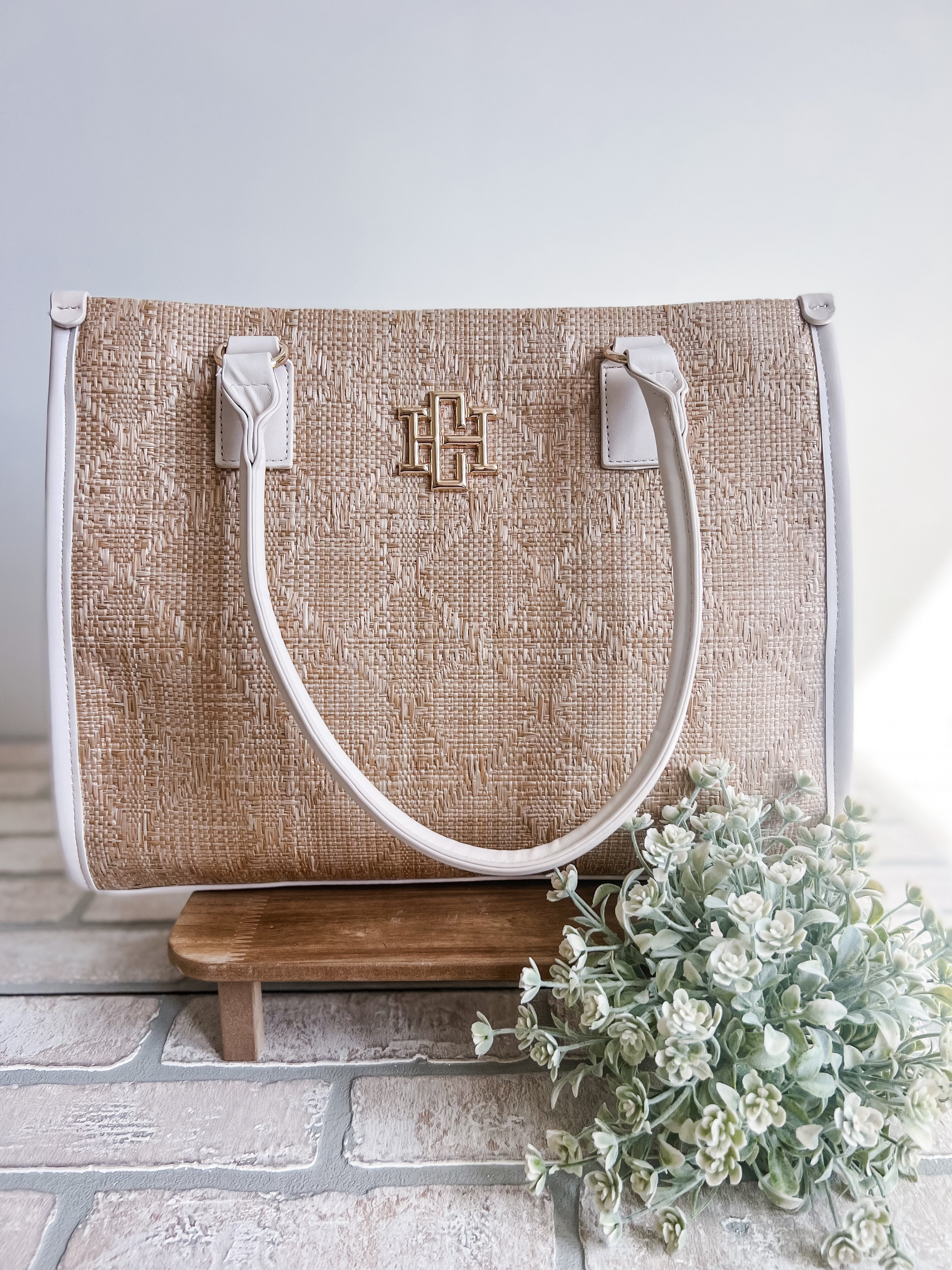Hailey Natural Lattice Cream Tote - Michigan Southern Charm