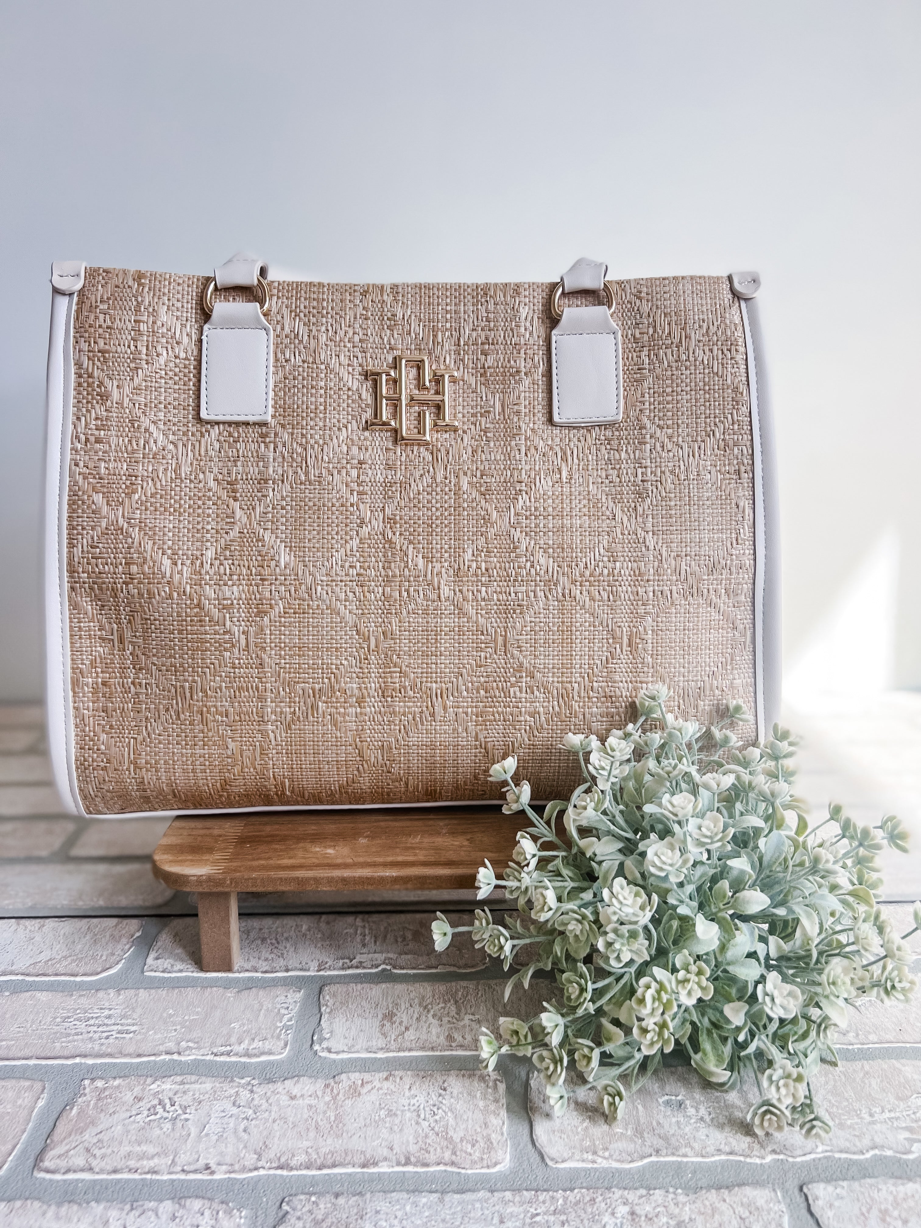 Hailey Natural Lattice Cream Tote - Michigan Southern Charm