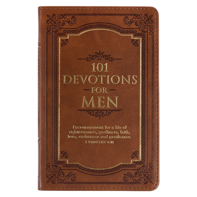 101 Devotions for Men Tawny Brown Faux Leather Devotional - 1 Timothy 6:11 - Michigan Southern Charm