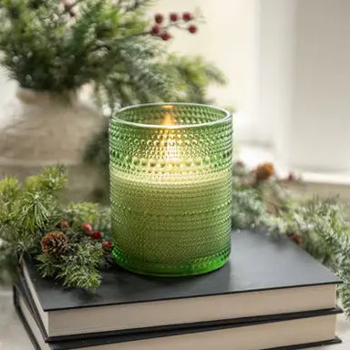 5" Pine Green Dotted Glass 3D Flame Candle - Michigan Southern Charm