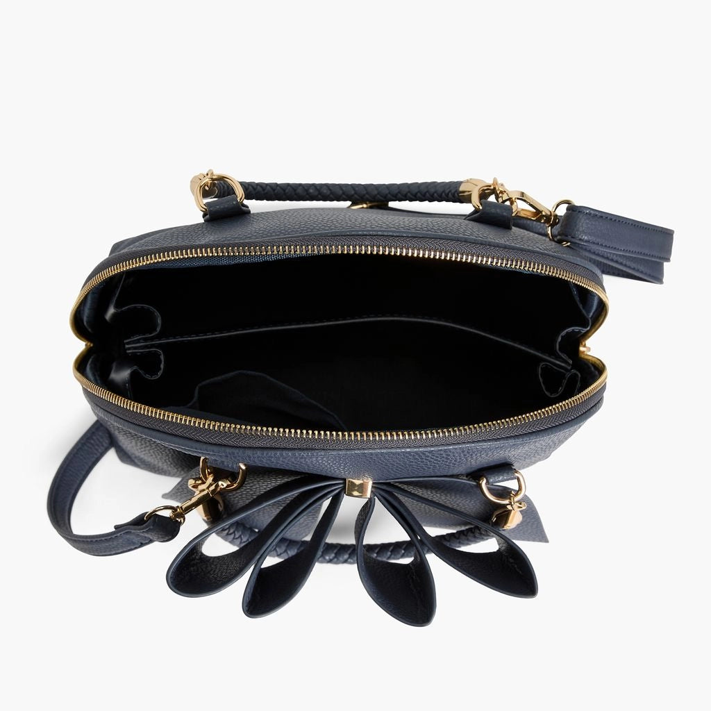 Bea Braided Top Handle Satchel Handbag Navy - Michigan Southern Charm